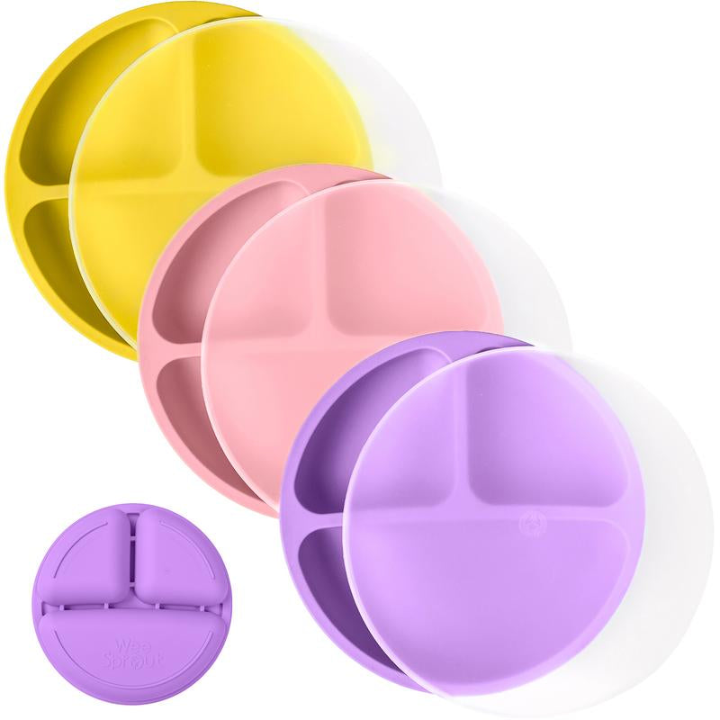 Weesprout Baby Plates with Lids, Food Grade Silicone Divided Plates for Kids - 3 Pack