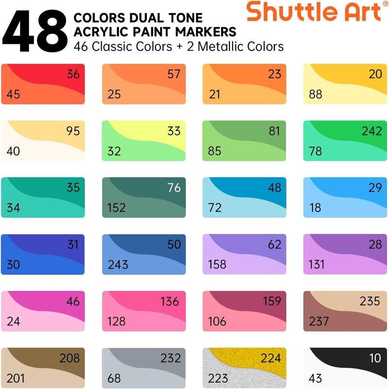 Shuttle Art 48/120 Colors Dual-Tone Acrylic Paint Markers, Acrylic Paint Pens for Rock Painting, Ceramic, Wood, Canvas, Glass, Stone, Fabric, Card Making, DIY & Art Supplies, Gift