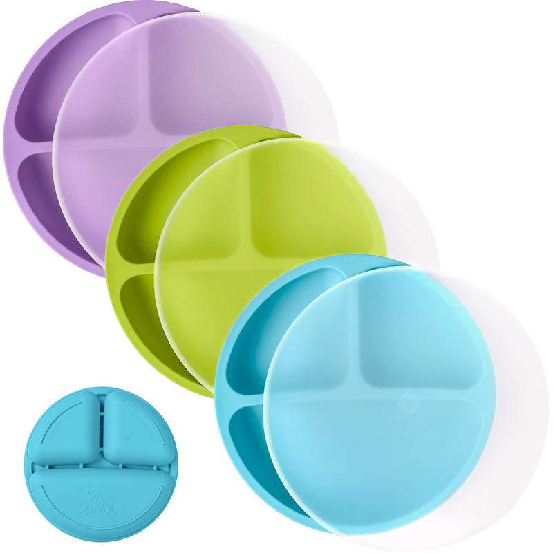 Weesprout Baby Plates with Lids, Food Grade Silicone Divided Plates for Kids - 3 Pack