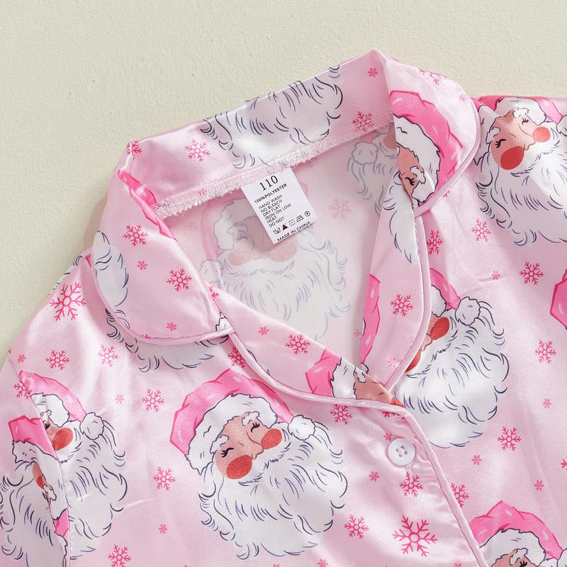 Toddler Baby Girls Christmas Satin Silk Pajamas Button down 2 Piece Pajama Set Big Kids Teen Girls Pjs Nightgown Outfits