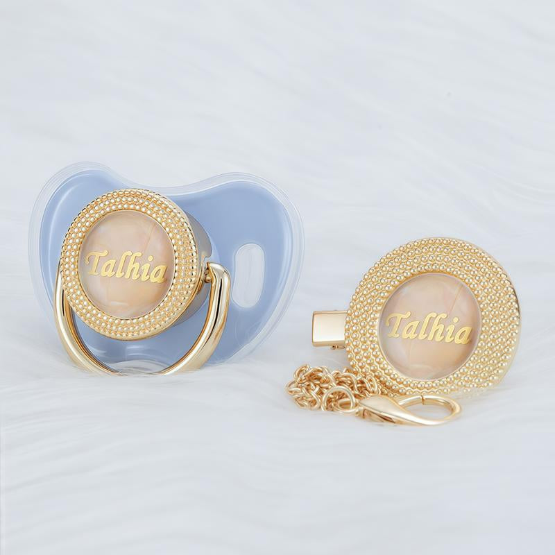 MIYOCAR Custom Gold Bling Baby Pacifier with Personalized Clip for Newborns and Babies Customized Baby Bling Binky &Clip Set Bling Pacifier