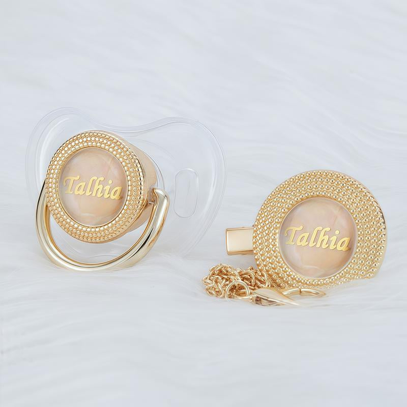 MIYOCAR Custom Gold Bling Baby Pacifier with Personalized Clip for Newborns and Babies Customized Baby Bling Binky &Clip Set Bling Pacifier