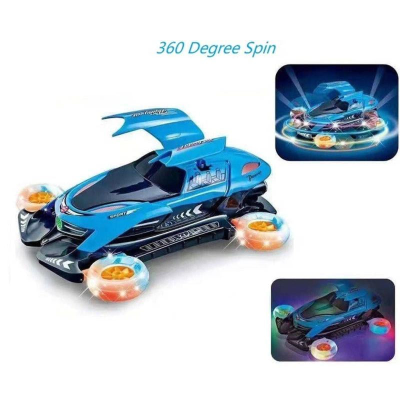 Automatic Electric Flying LED Car for Kids, 360°Rotating Stunt Car with Spins & Music and 4WD Transformation, Perfect Gift for Halloween Xmas