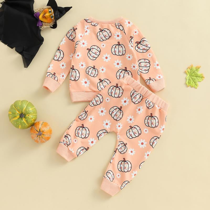 LAGKIYOJ Halloween Toddler Baby Girl Outfits Cute Pumpkin Sweatshirt Tops Warm Pants Set Infant Girl Fall Winter Clothes