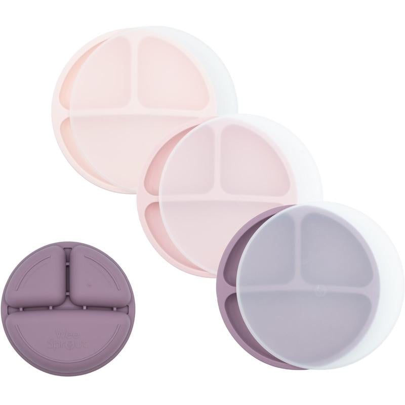 Weesprout Baby Plates with Lids, Food Grade Silicone Divided Plates for Kids - 3 Pack