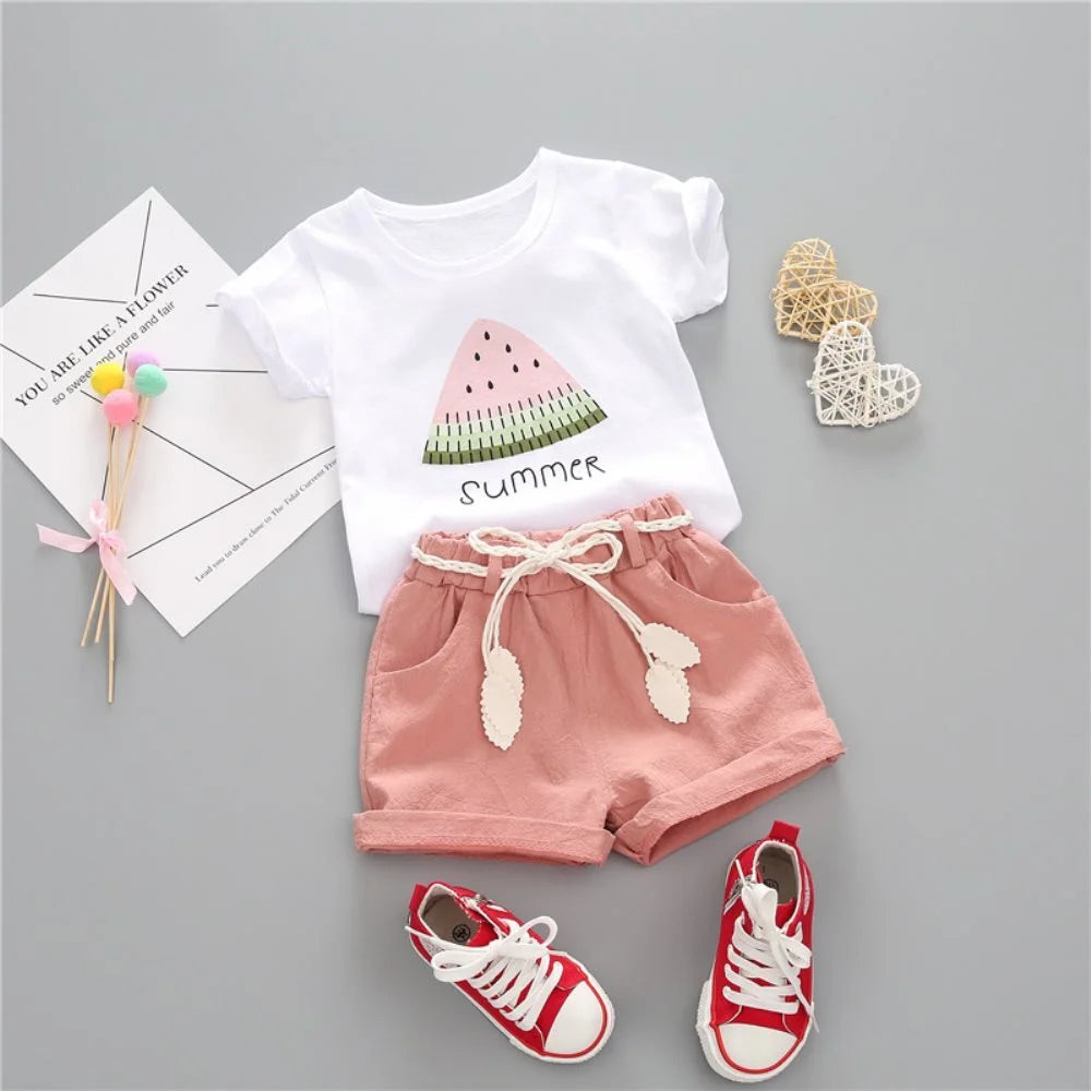 Baby Girl Summer Short Set Female Cute T-Shirt Shorts 2Pcs Clothes Outfits