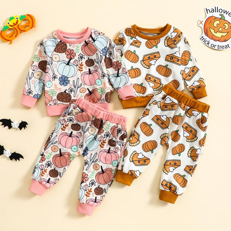 LAGKIYOJ Halloween Toddler Baby Girl Outfits Cute Pumpkin Sweatshirt Tops Warm Pants Set Infant Girl Fall Winter Clothes