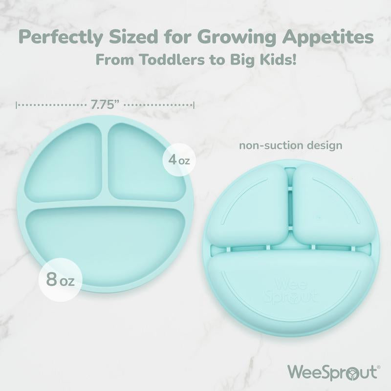 Weesprout Baby Plates with Lids, Food Grade Silicone Divided Plates for Kids - 3 Pack