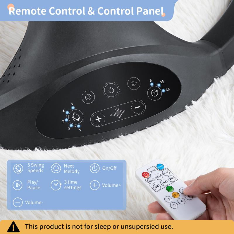 Baby Swing for Infants to Toddlers,Electric Portable Newborn Bouncer ,5 Speeds and Remote Control ,10 Preset Melodies and Bluetooth,0-6 Months Max 20 Lbs (Black)