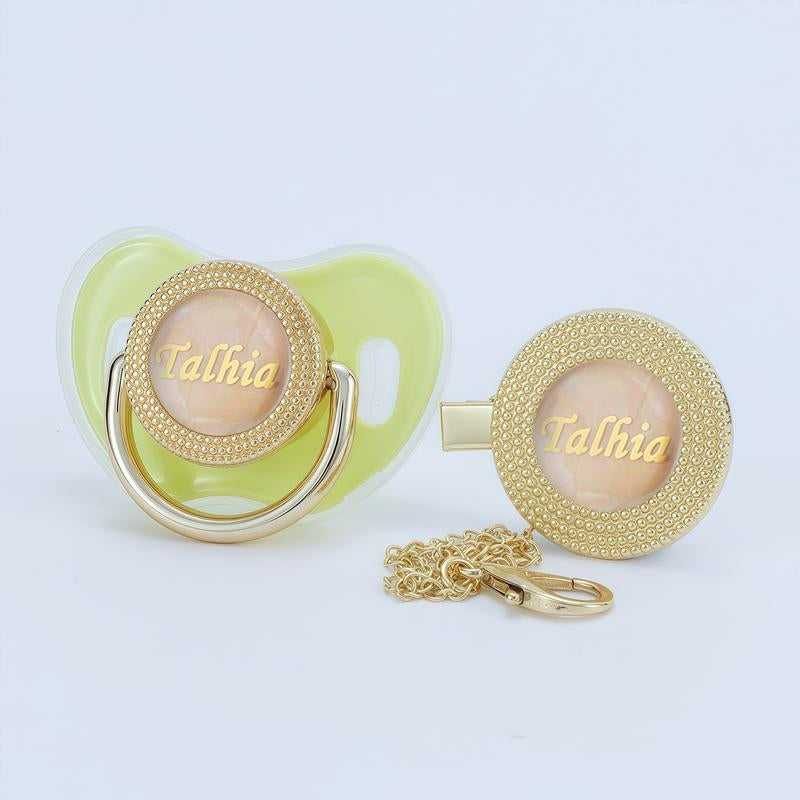 MIYOCAR Custom Gold Bling Baby Pacifier with Personalized Clip for Newborns and Babies Customized Baby Bling Binky &Clip Set Bling Pacifier