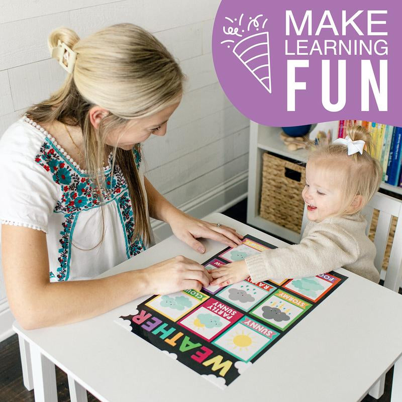 16 Educational Posters for Classroom & Kindergarten, Kindergarten Classroom Must Haves, Laminated Prek Learning Chart Materials US & World Map, ABC Alphabet, Shapes, Days of the Week