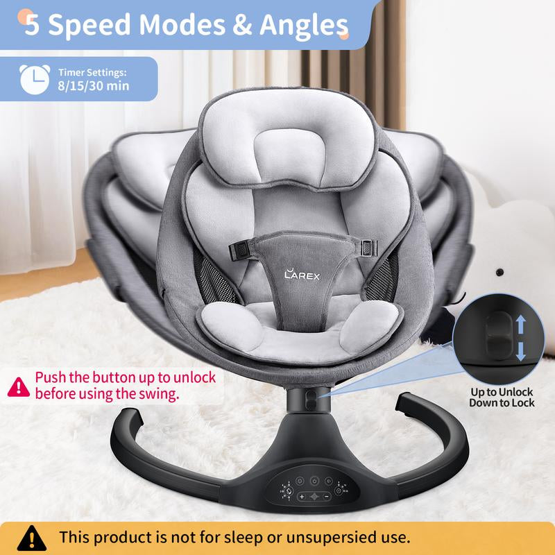 Baby Swing for Infants to Toddlers,Electric Portable Newborn Bouncer ,5 Speeds and Remote Control ,10 Preset Melodies and Bluetooth,0-6 Months Max 20 Lbs (Black)