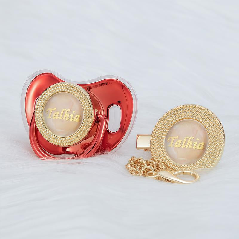MIYOCAR Custom Gold Bling Baby Pacifier with Personalized Clip for Newborns and Babies Customized Baby Bling Binky &Clip Set Bling Pacifier