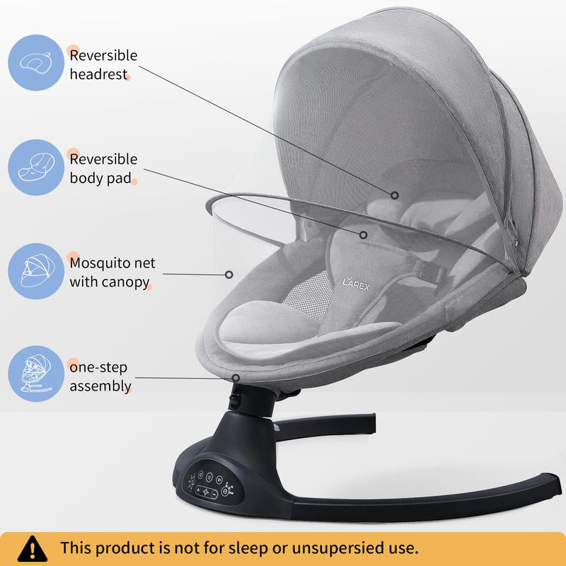 Baby Swing for Infants to Toddlers,Electric Portable Newborn Bouncer ,5 Speeds and Remote Control ,10 Preset Melodies and Bluetooth,0-6 Months Max 20 Lbs (Black)