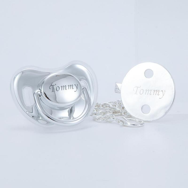 Custom Engraved Baby Name Pacifier & Clip Set – Personalized Baby Gift | Keepsake, Baby Shower, Newborn Essentials