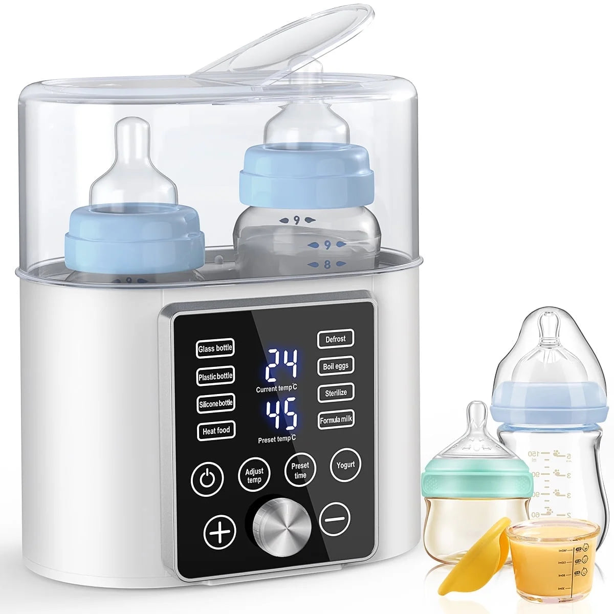 Baby Bottle Warmer, Dual Bottle 12-In-1 Fast Milk Warmer with 24H Accurate Temperature Control & Auto-Off, Baby Food Heater W/ Appointment &Timer for Breastmilk or Formula, LCD Display, Bpa-Free