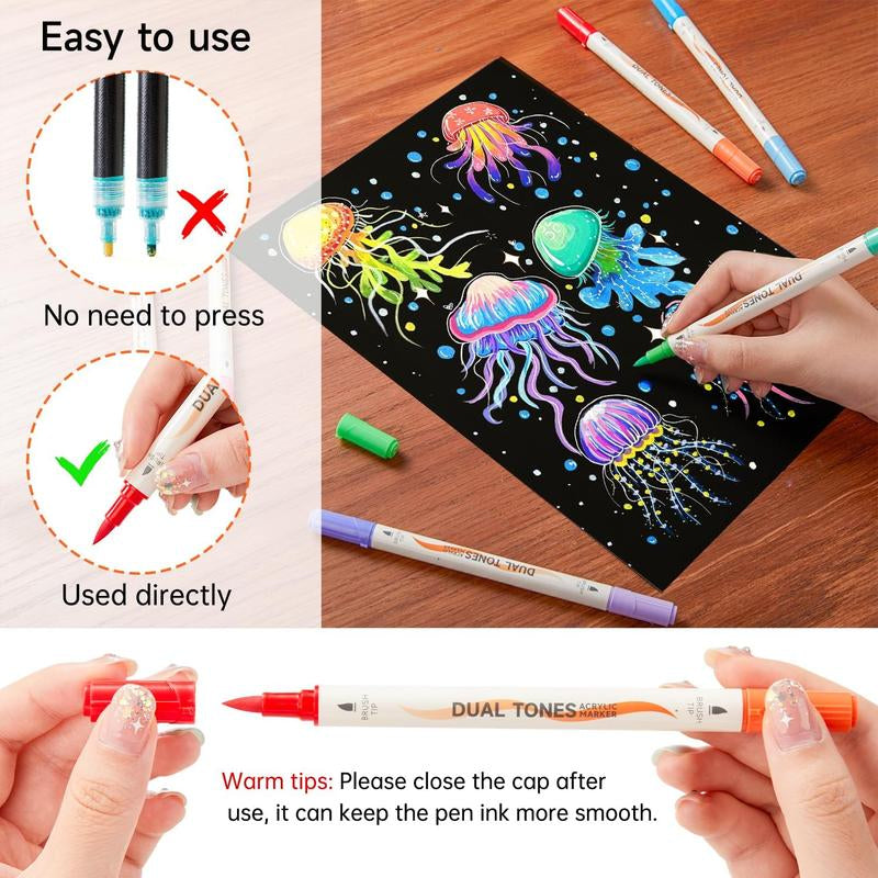 Shuttle Art 48/120 Colors Dual-Tone Acrylic Paint Markers, Acrylic Paint Pens for Rock Painting, Ceramic, Wood, Canvas, Glass, Stone, Fabric, Card Making, DIY & Art Supplies, Gift