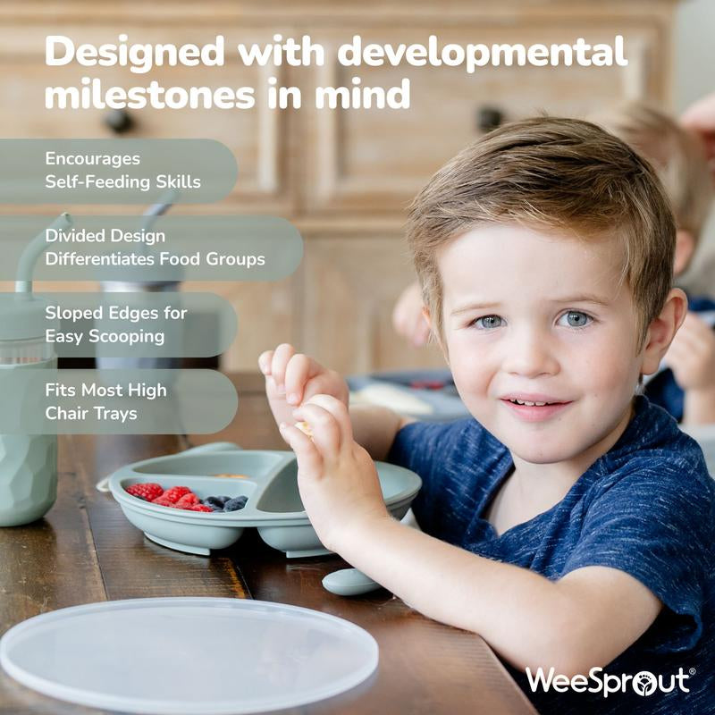 Weesprout Baby Plates with Lids, Food Grade Silicone Divided Plates for Kids - 3 Pack