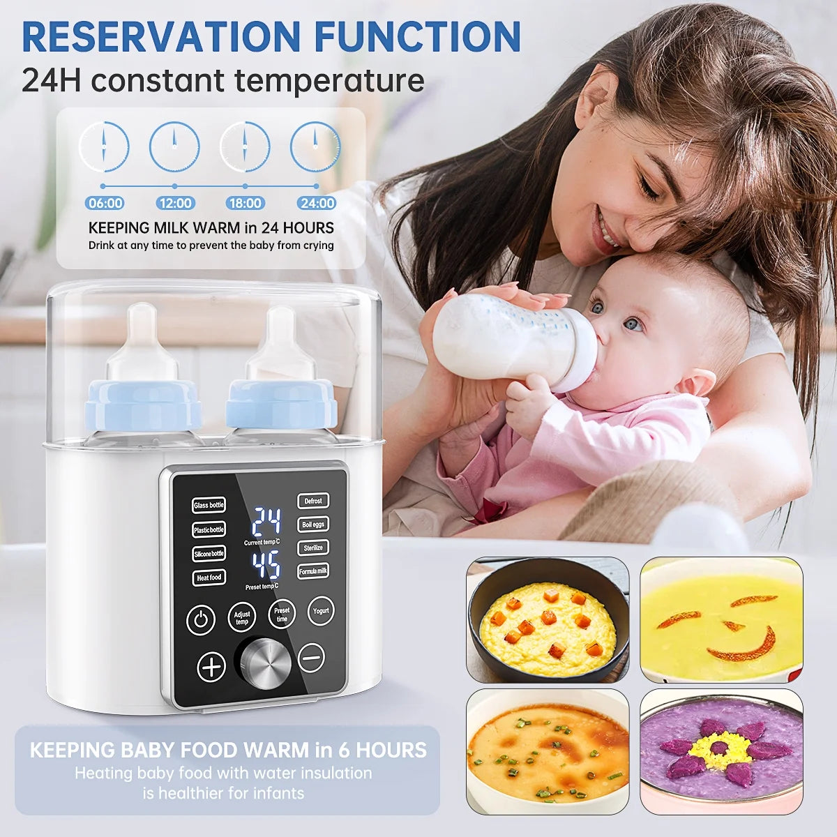 Baby Bottle Warmer, Dual Bottle 12-In-1 Fast Milk Warmer with 24H Accurate Temperature Control & Auto-Off, Baby Food Heater W/ Appointment &Timer for Breastmilk or Formula, LCD Display, Bpa-Free