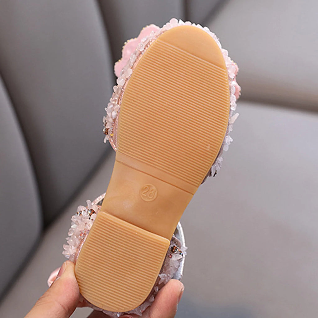 Vacation Shoes for Children'S Fashion Spring Summer Girls Sandals Party Dress Dance Show Princess Shoe Rhinestone Bowknot Ribbon Hook Loop for Birthday Holiday Party (12-15 Months,Pink)