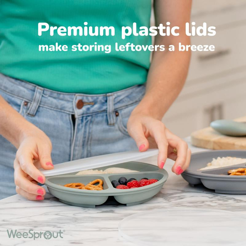 Weesprout Baby Plates with Lids, Food Grade Silicone Divided Plates for Kids - 3 Pack