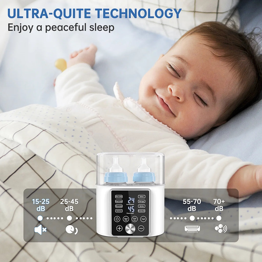 Baby Bottle Warmer, Dual Bottle 12-In-1 Fast Milk Warmer with 24H Accurate Temperature Control & Auto-Off, Baby Food Heater W/ Appointment &Timer for Breastmilk or Formula, LCD Display, Bpa-Free