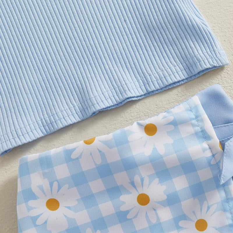 Toddler Baby Girl Summer Outfits Sleeveless Collared Tank Tops + Floral Skirt Shorts Set Toddler Clothes