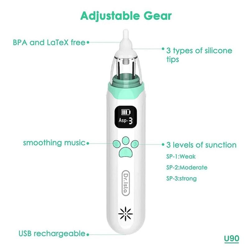 Electric Baby Nasal Aspirator, Rechargeable Nose Suction Tool with 3 Silicone Tips, Baby Nose Sucker with Pause & Music & Light Soothing Function, Baby Essentials