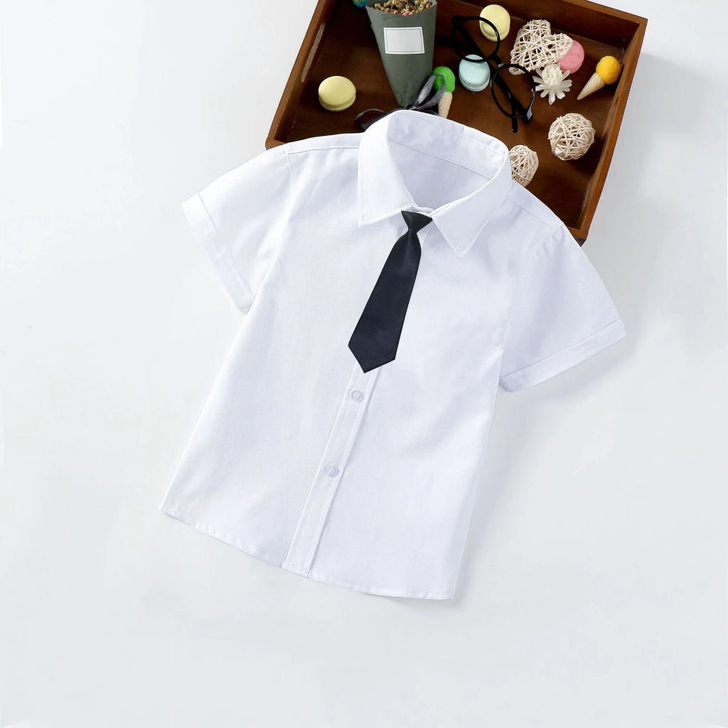 Clearance Boys School Uniform Dress Shirt Short Sleeve Button-Up Oxford Shirt, White Sizes 2T-18T