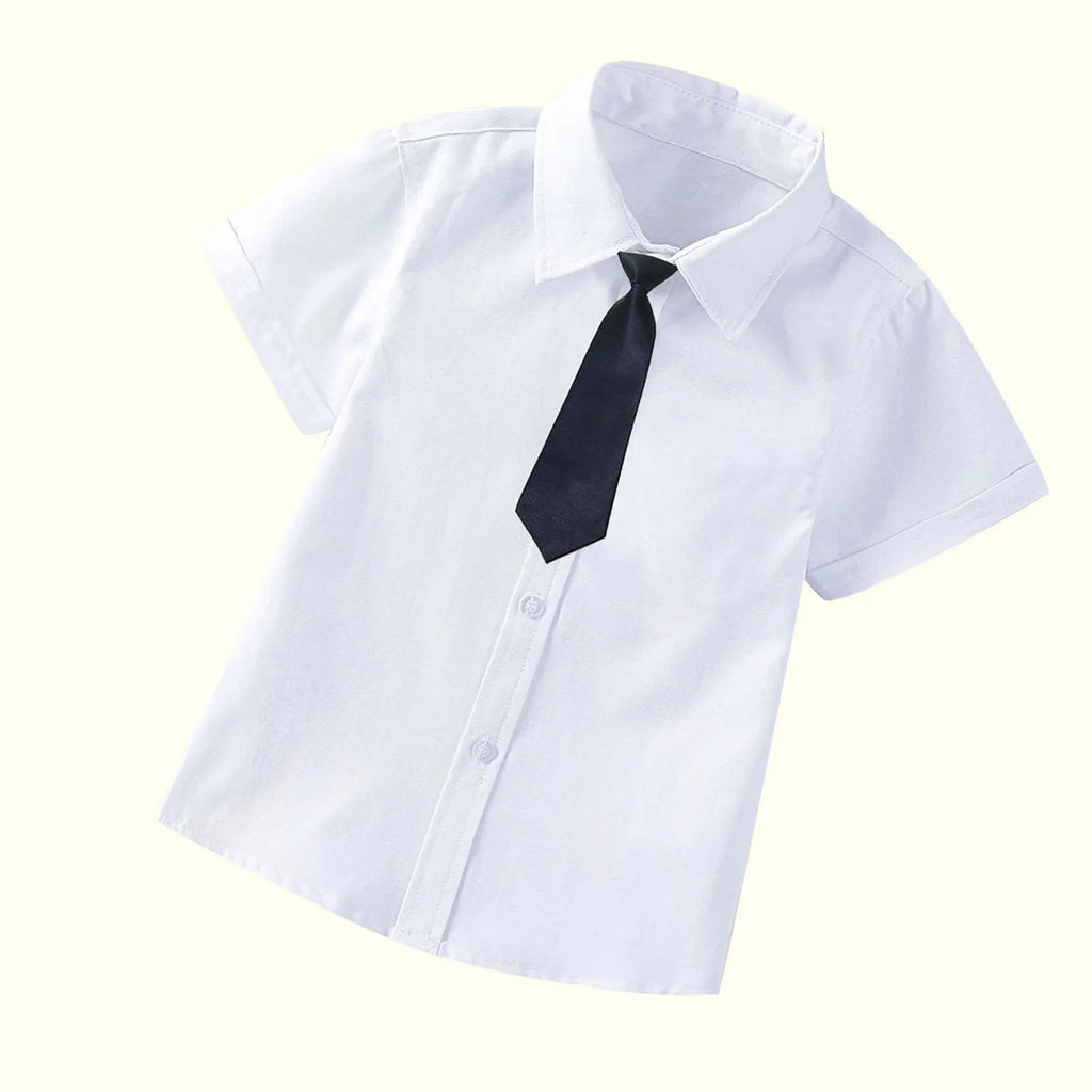Clearance Boys School Uniform Dress Shirt Short Sleeve Button-Up Oxford Shirt, White Sizes 2T-18T