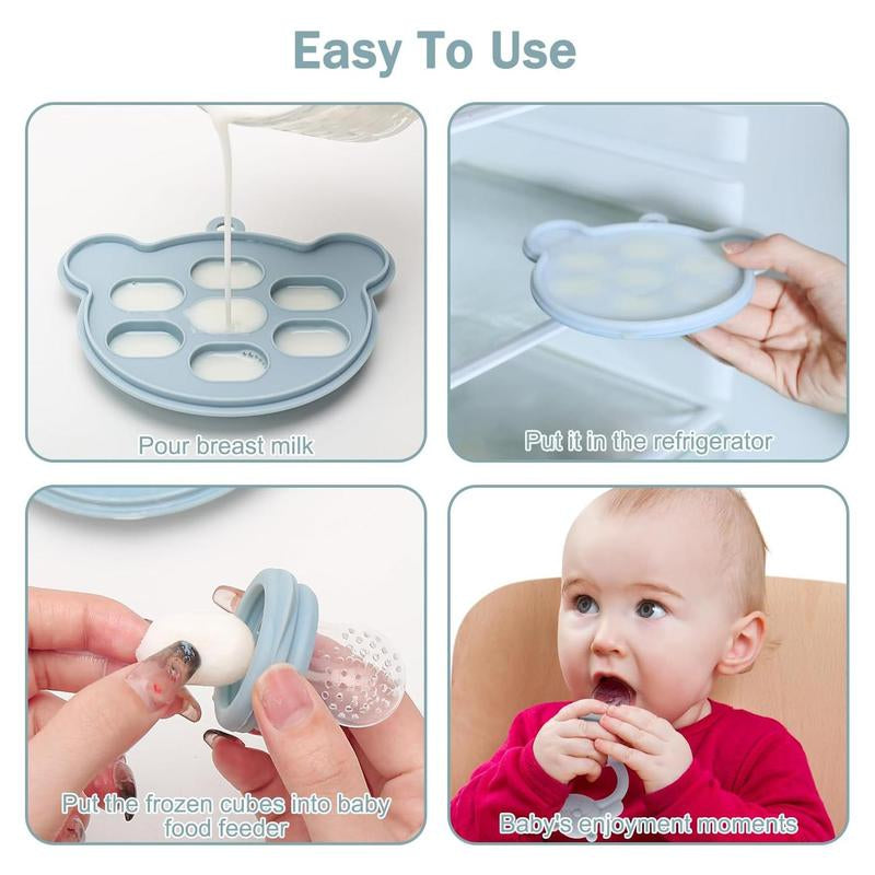 Baby Teether Set, 5 Counts/Set Including Silicone Teether & Fruit Feeder & Food Feeding Storage Box, Newborn Baby Fruit Feeder, Baby Teething Relief Tool, Baby Essentials, Cute Baby Items