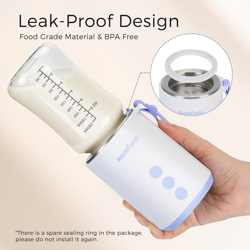 Momfann Portable Travel Bottle Warmer, 2 Modes 4 Temp Baby Bottle Warmer for Breastmilk, Leak-Proof & Fast Heating & Auto Warm-Keeping (5 Adapters)