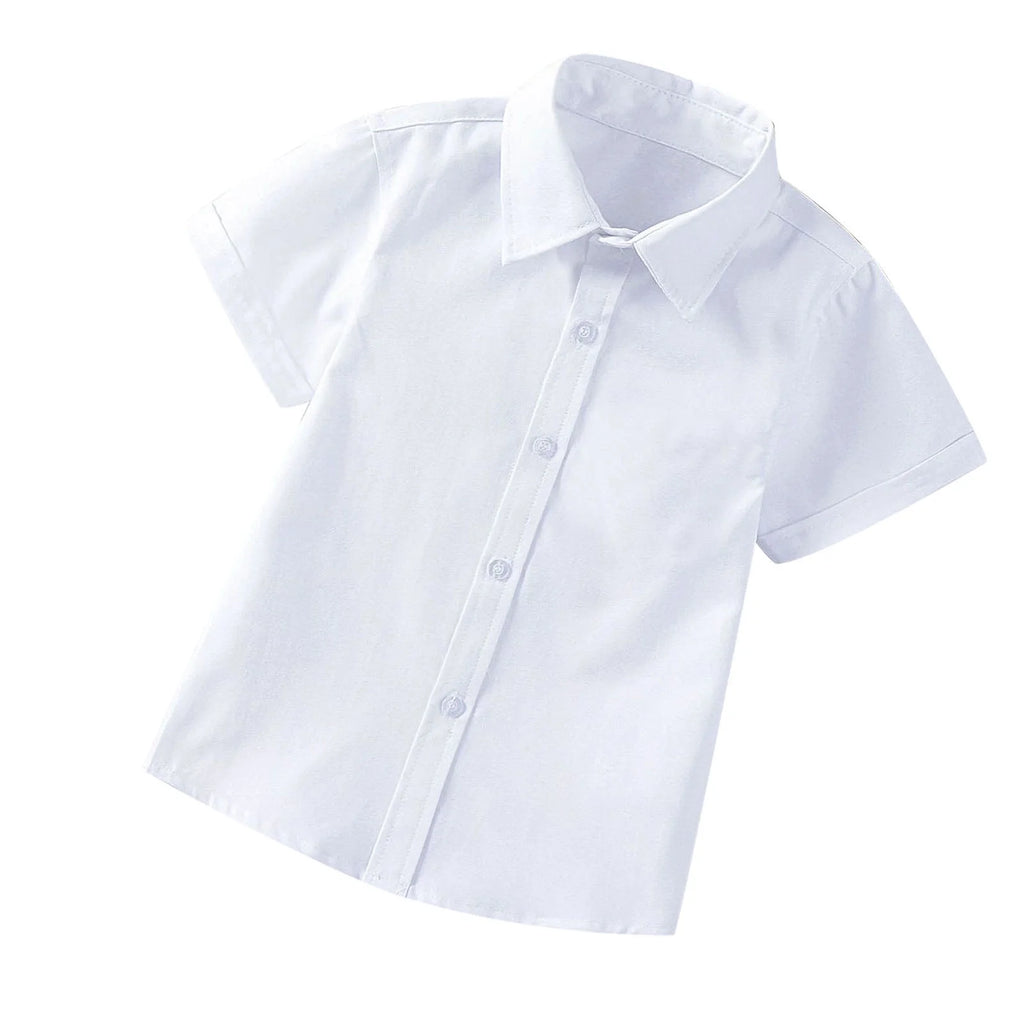 Clearance Boys School Uniform Dress Shirt Short Sleeve Button-Up Oxford Shirt, White Sizes 2T-18T