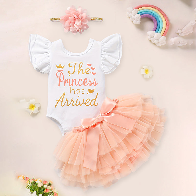 Newborn Baby Girl Outfits Infant Letter Print Romper Tutu Skirt Headband Coming Home Clothes Set