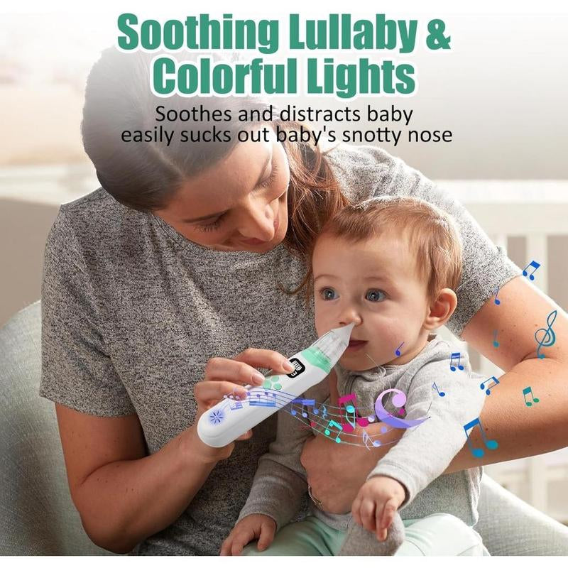 Electric Baby Nasal Aspirator, Rechargeable Nose Suction Tool with 3 Silicone Tips, Baby Nose Sucker with Pause & Music & Light Soothing Function, Baby Essentials