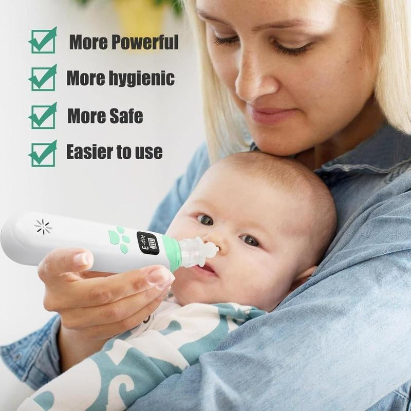 Electric Baby Nasal Aspirator, Rechargeable Nose Suction Tool with 3 Silicone Tips, Baby Nose Sucker with Pause & Music & Light Soothing Function, Baby Essentials
