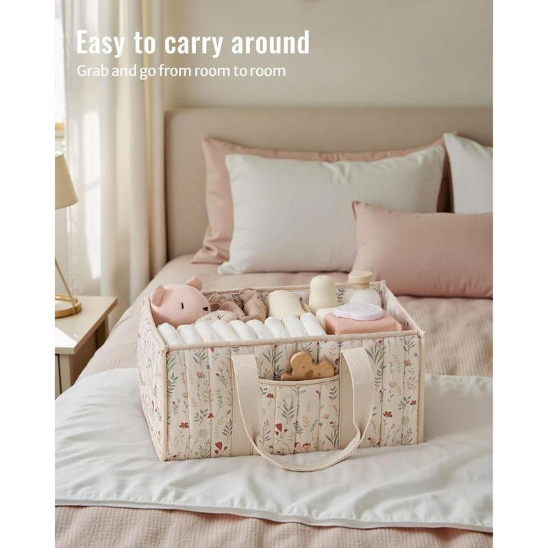 Floral Diaper Caddy Organizer, Stylish Nursery Storage Basket, Gift for Baby Shower, Newborn Essentials, Floral Beige