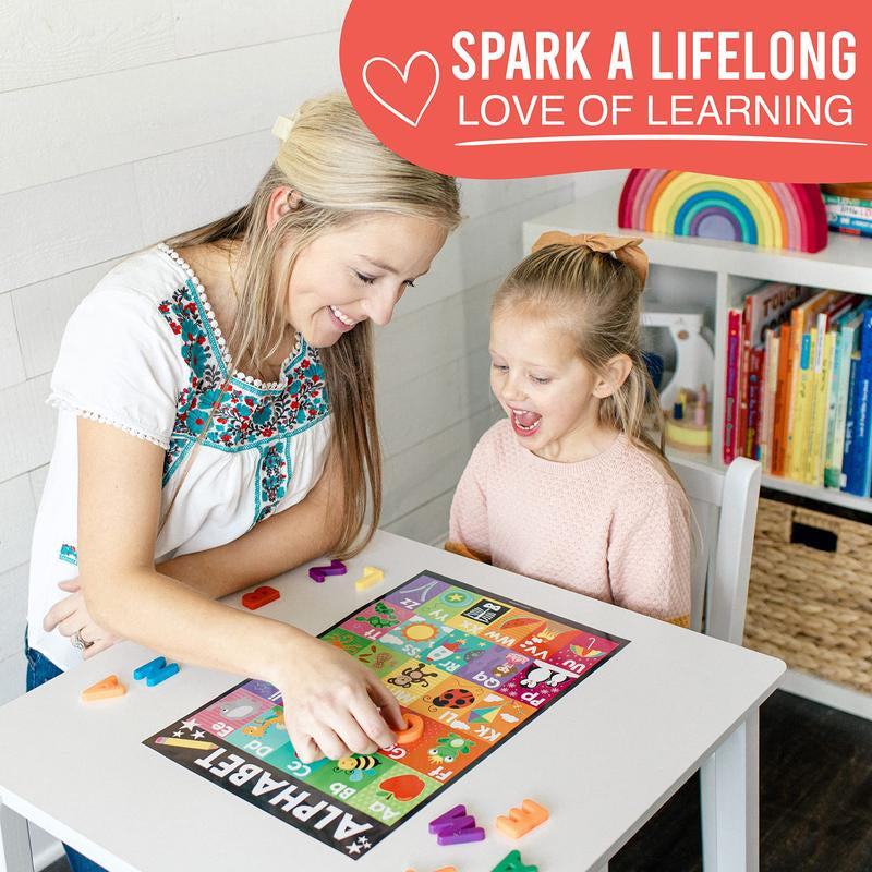 16 Educational Posters for Classroom & Kindergarten, Kindergarten Classroom Must Haves, Laminated Prek Learning Chart Materials US & World Map, ABC Alphabet, Shapes, Days of the Week