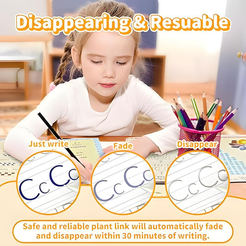 5 PCS Grooved Writing Books for Kids Children Reusable Magic Practice Copy Book Writing Workbook Magic Ink Copy Books for Preschool Tracing Letter Book Grooved Writing Book