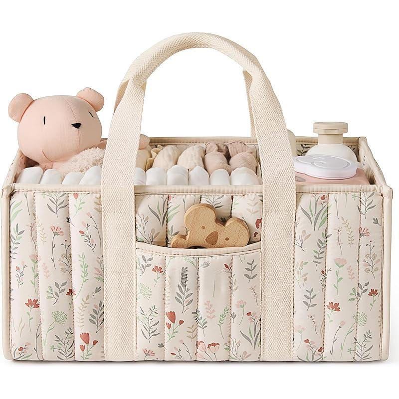 Floral Diaper Caddy Organizer, Stylish Nursery Storage Basket, Gift for Baby Shower, Newborn Essentials, Floral Beige
