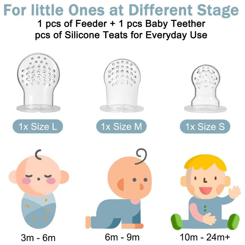 Baby Teether Set, 5 Counts/Set Including Silicone Teether & Fruit Feeder & Food Feeding Storage Box, Newborn Baby Fruit Feeder, Baby Teething Relief Tool, Baby Essentials, Cute Baby Items