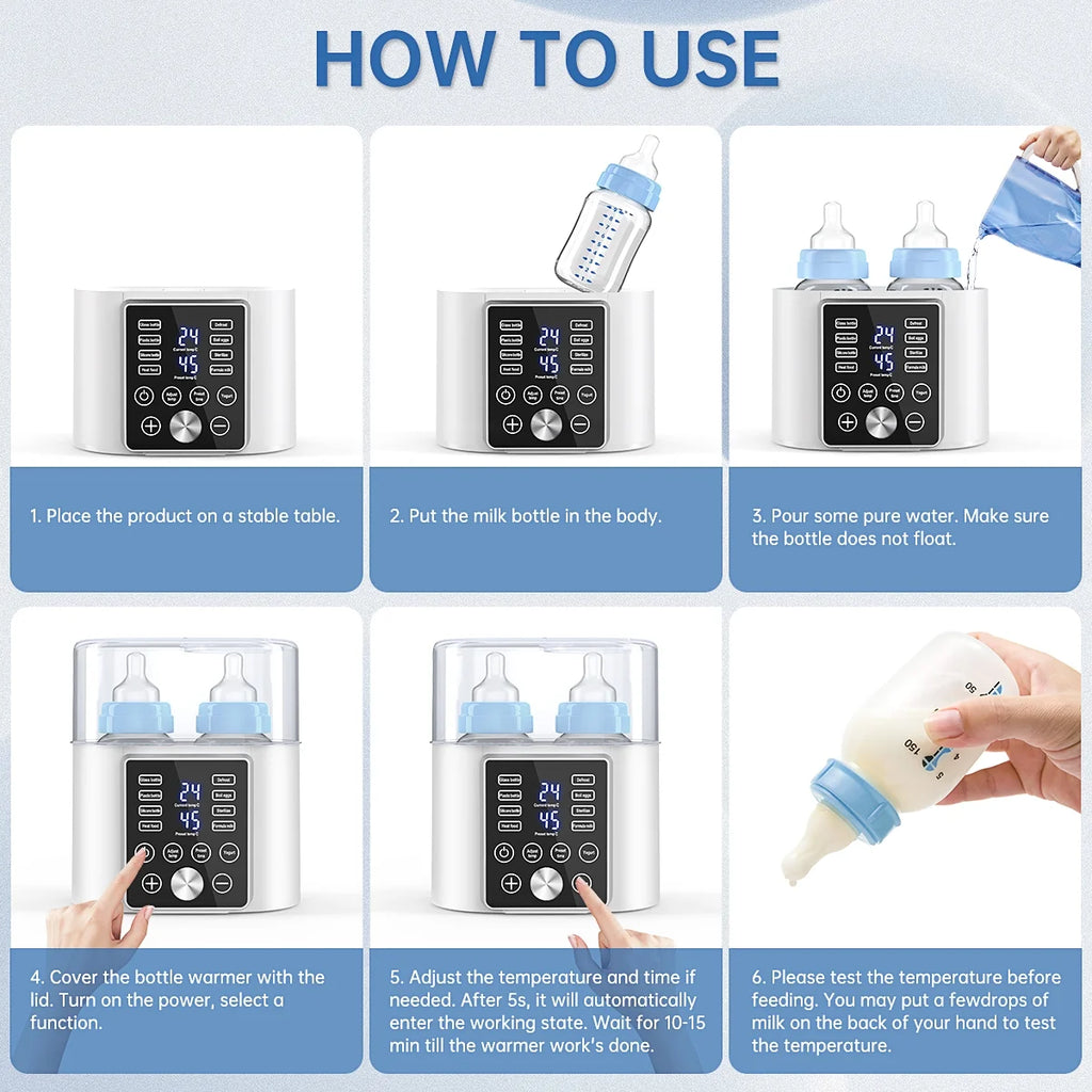 Baby Bottle Warmer, Dual Bottle 12-In-1 Fast Milk Warmer with 24H Accurate Temperature Control & Auto-Off, Baby Food Heater W/ Appointment &Timer for Breastmilk or Formula, LCD Display, Bpa-Free