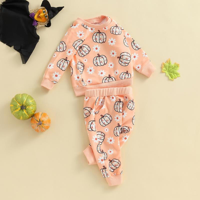 LAGKIYOJ Halloween Toddler Baby Girl Outfits Cute Pumpkin Sweatshirt Tops Warm Pants Set Infant Girl Fall Winter Clothes