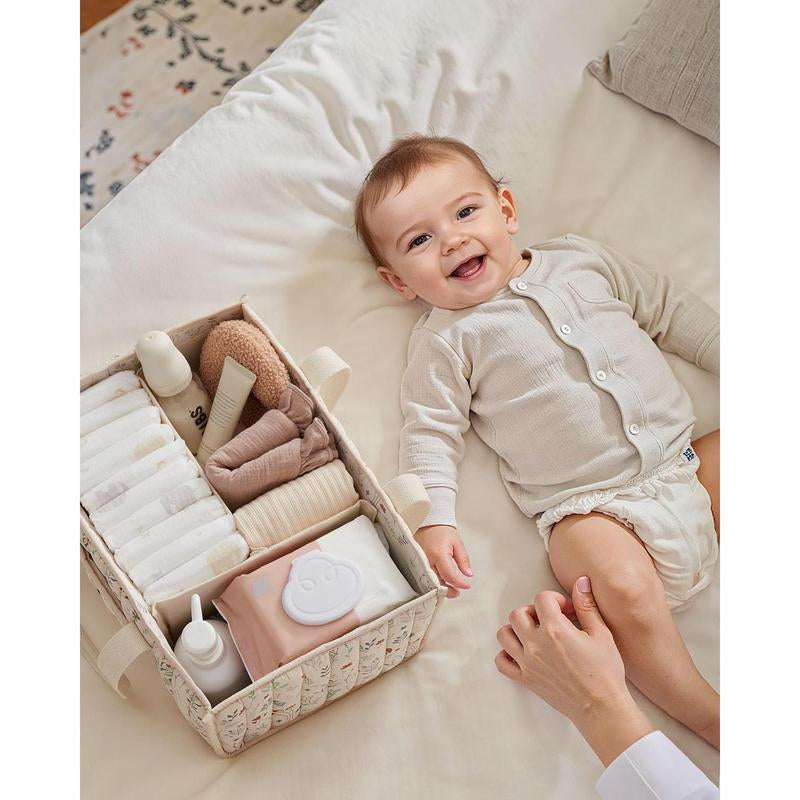 Floral Diaper Caddy Organizer, Stylish Nursery Storage Basket, Gift for Baby Shower, Newborn Essentials, Floral Beige