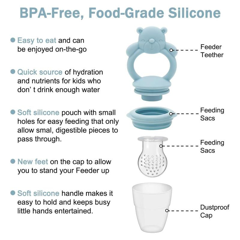 Baby Teether Set, 5 Counts/Set Including Silicone Teether & Fruit Feeder & Food Feeding Storage Box, Newborn Baby Fruit Feeder, Baby Teething Relief Tool, Baby Essentials, Cute Baby Items