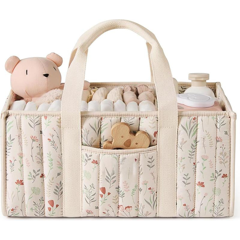 Floral Diaper Caddy Organizer, Stylish Nursery Storage Basket, Gift for Baby Shower, Newborn Essentials, Floral Beige