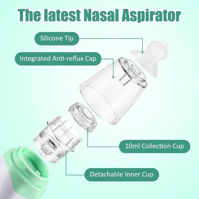 Electric Baby Nasal Aspirator, Rechargeable Nose Suction Tool with 3 Silicone Tips, Baby Nose Sucker with Pause & Music & Light Soothing Function, Baby Essentials