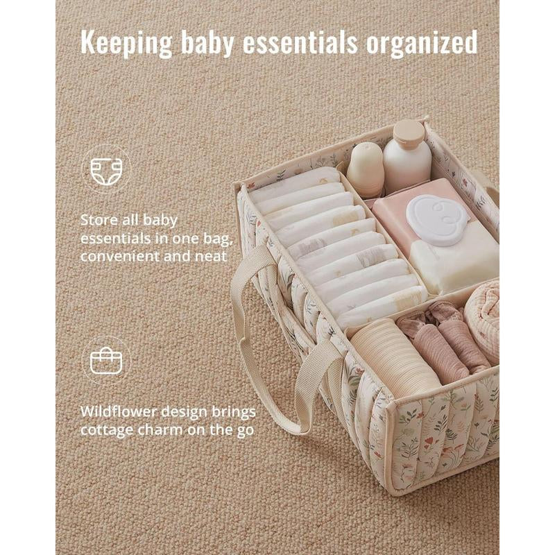 Floral Diaper Caddy Organizer, Stylish Nursery Storage Basket, Gift for Baby Shower, Newborn Essentials, Floral Beige