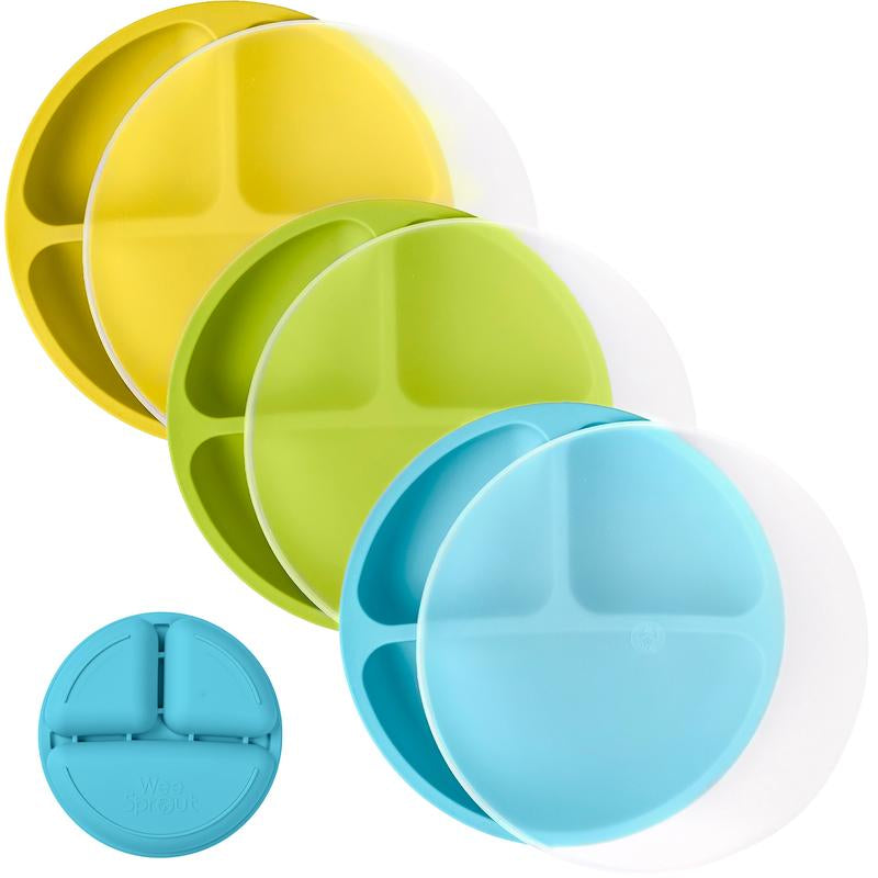 Weesprout Baby Plates with Lids, Food Grade Silicone Divided Plates for Kids - 3 Pack
