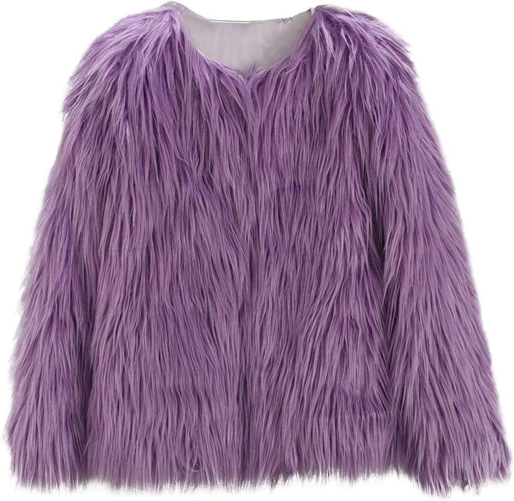 Girl Faux Fur Long Sleeve V Neck Jacket Coat Warm Outerwear Children Thick Outwear 2-10Years (Purple, 3-4 Years)